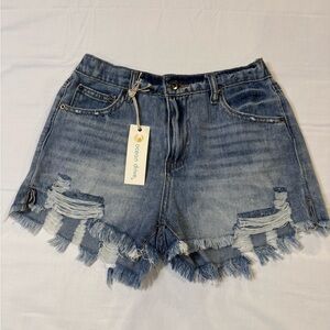 Ocean Drive Blue Distressed Women Shorts
